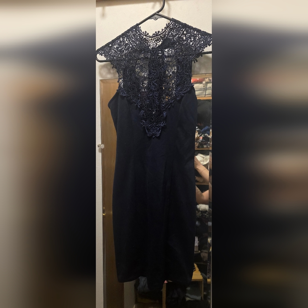 LuLu's Navy Dress with Lace Accents